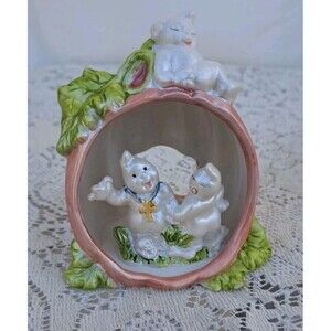 Vtg Y2K Ceramic Ghost Pumpkin Tea Light Candle Holder Halloween  Cross Priest